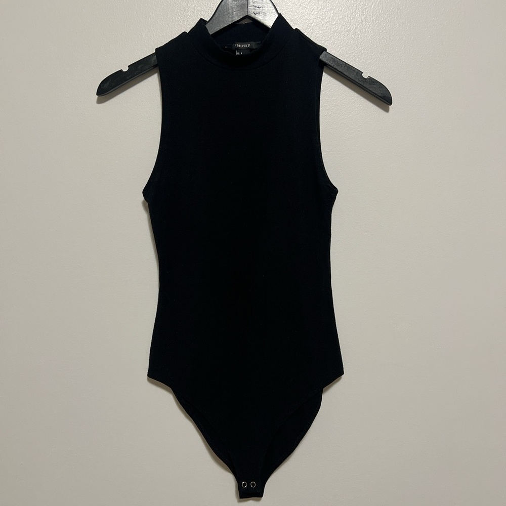 Sleeveless Mock Neck Black Bodysuit S